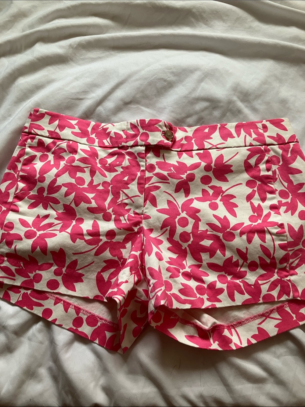 J. Crew: Pink Stretch Chino City Fit Floral Print Cotton Shorts- 6